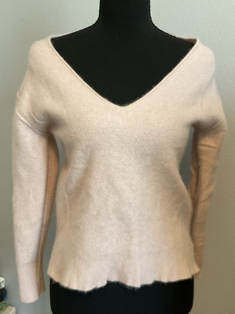 Free People Cashmere V-Neck Soft Blush Sweater